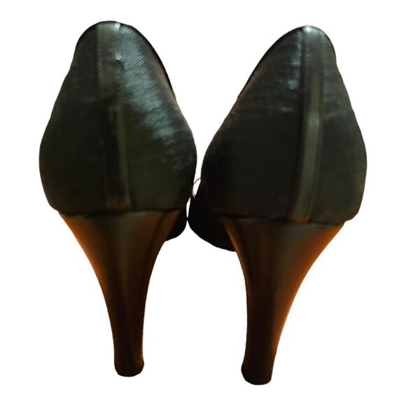 BALLY "Sitelle" Black Pinstriped Cloth Heels‎ - Size 37 1/2 - Picture 4 of 9